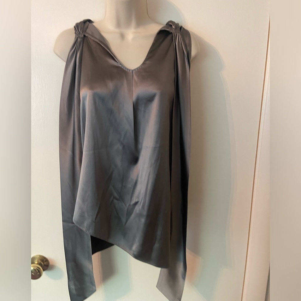 Elite Tahari Grey silk asymmetric blouse size S